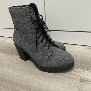 grey and black heel boot
